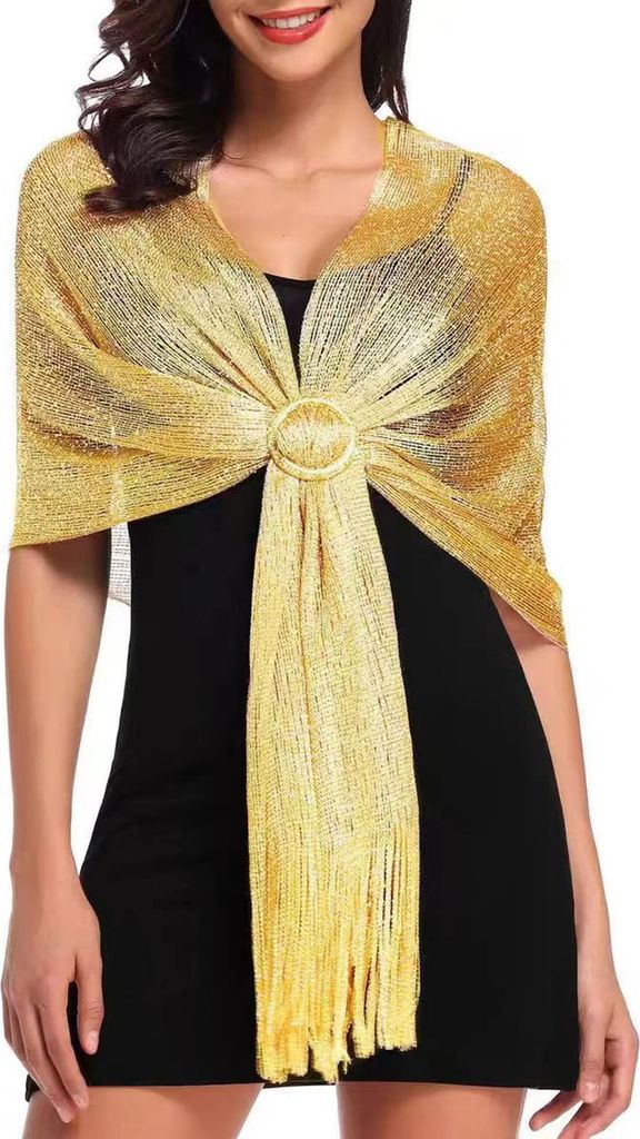 Damen Glitzernder Schal Metallic Draht Brautjungfernschals Wraps mit Schalknopf Hochzeitsfeier Zubehör