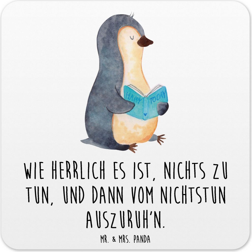 Mr. & Mrs. Panda Untersetzer für Gläser Pinguin Buch 10er Set - Weiß - Geschenk, Freizeit, Getränkeuntersetzer, Bücherwurm, Urlaub, Glas-Unter...