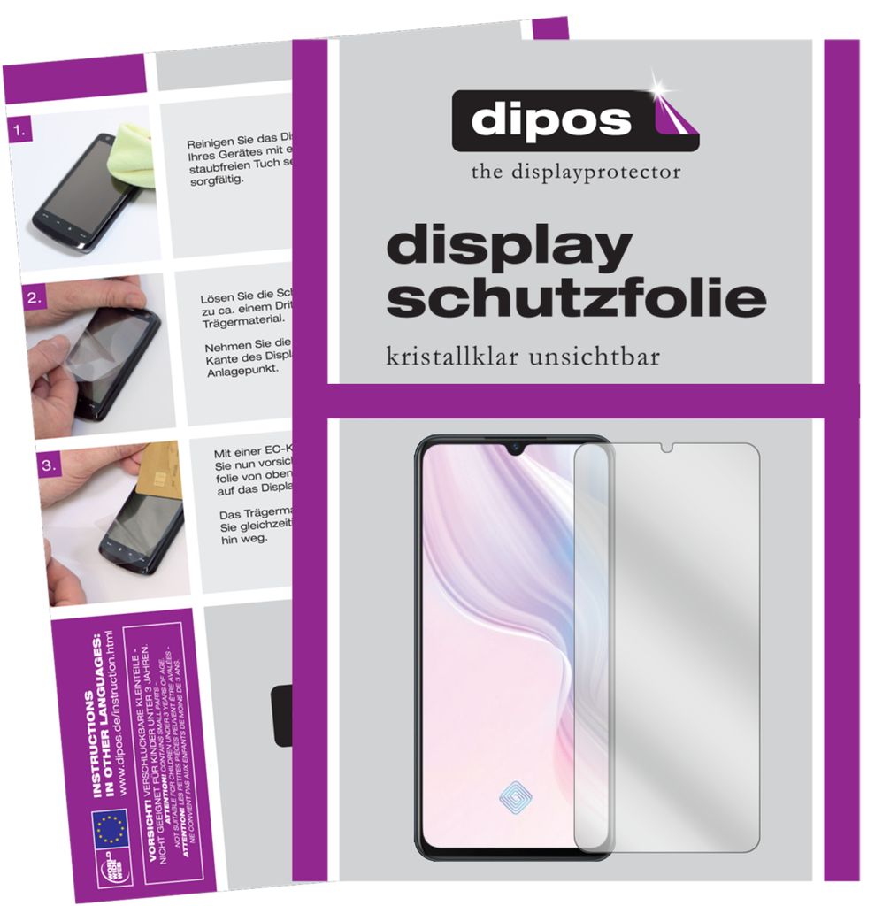 2x Schutzfolie für Vivo Z1x klar Displayschutzfolie Folie Display Schutz dipos