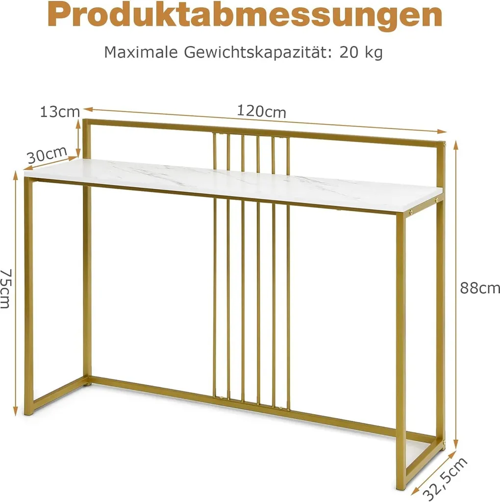 COSTWAY Consolle Marmo e Oro 120cm - Tavolo Ingresso Moderno Design - 14
