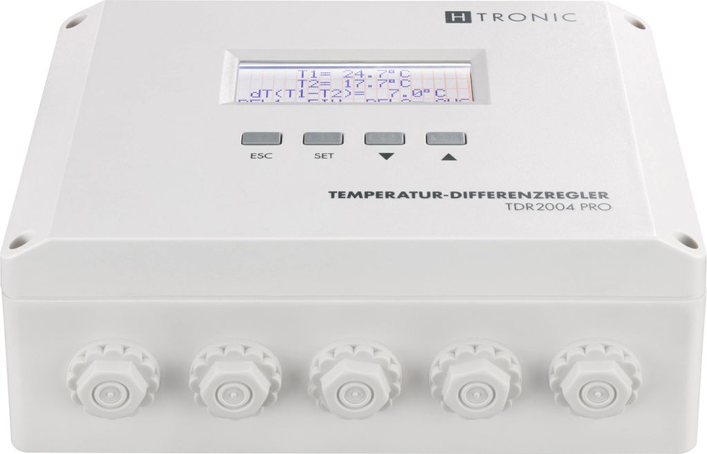 A white electronic device with a display screen and buttons, sitting on a white surface.