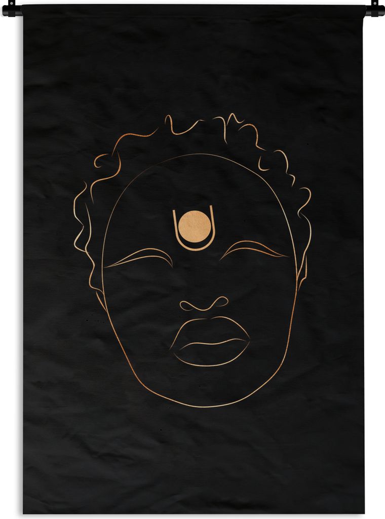MuchoWow Wandteppich Wandbehang Frau - Gold - Schwarz - Strichzeichnung 60x90 cm Tapisserie Dekoration Wandtuch - Foto-Teppich - Abwaschbar
