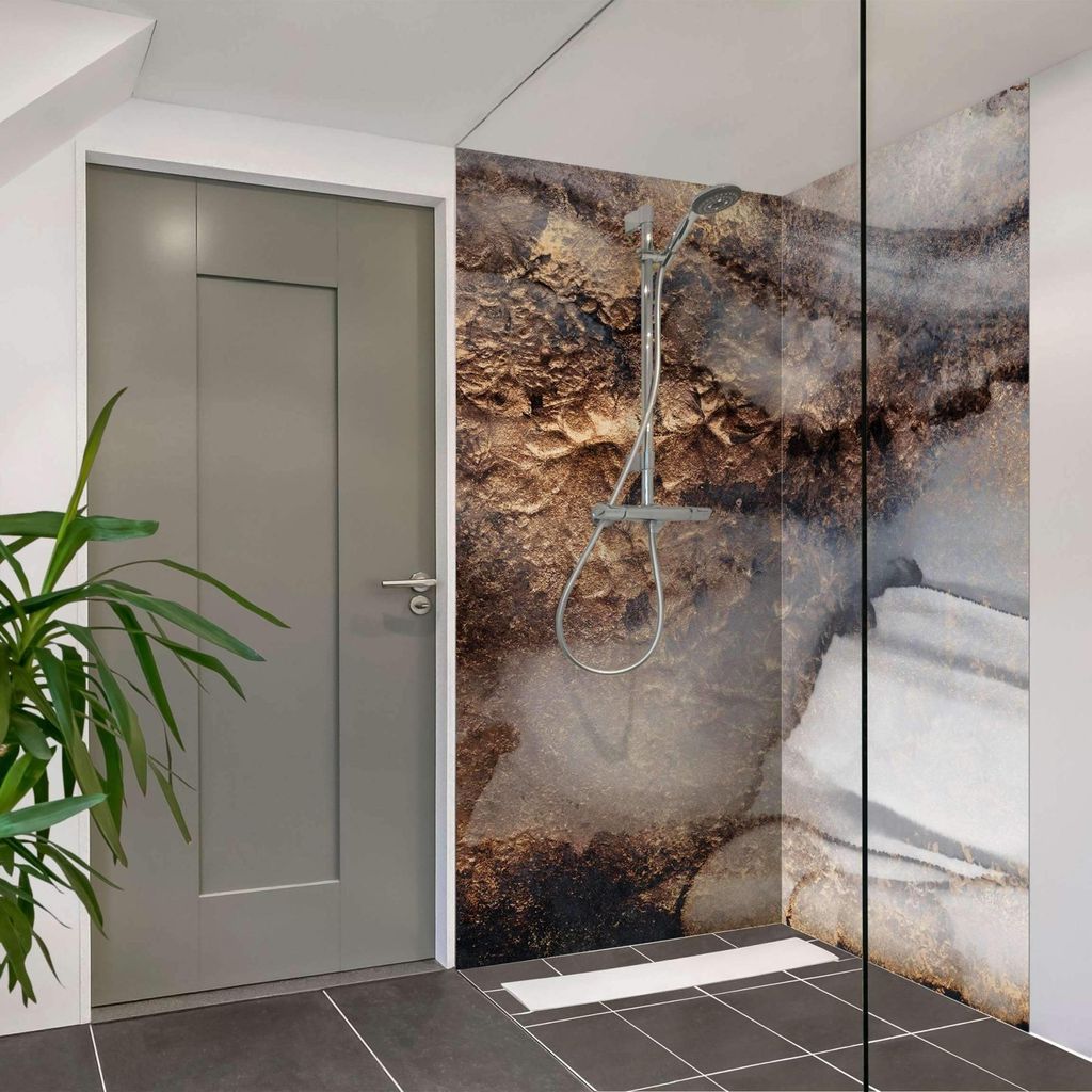 Duschrückwand originell selbstklebend - 0.35 mm Wandpaneel wasserfest Design schwarz Aquarell Abstrakt Badrückwand fugenlos Smart matt 90x190 cm