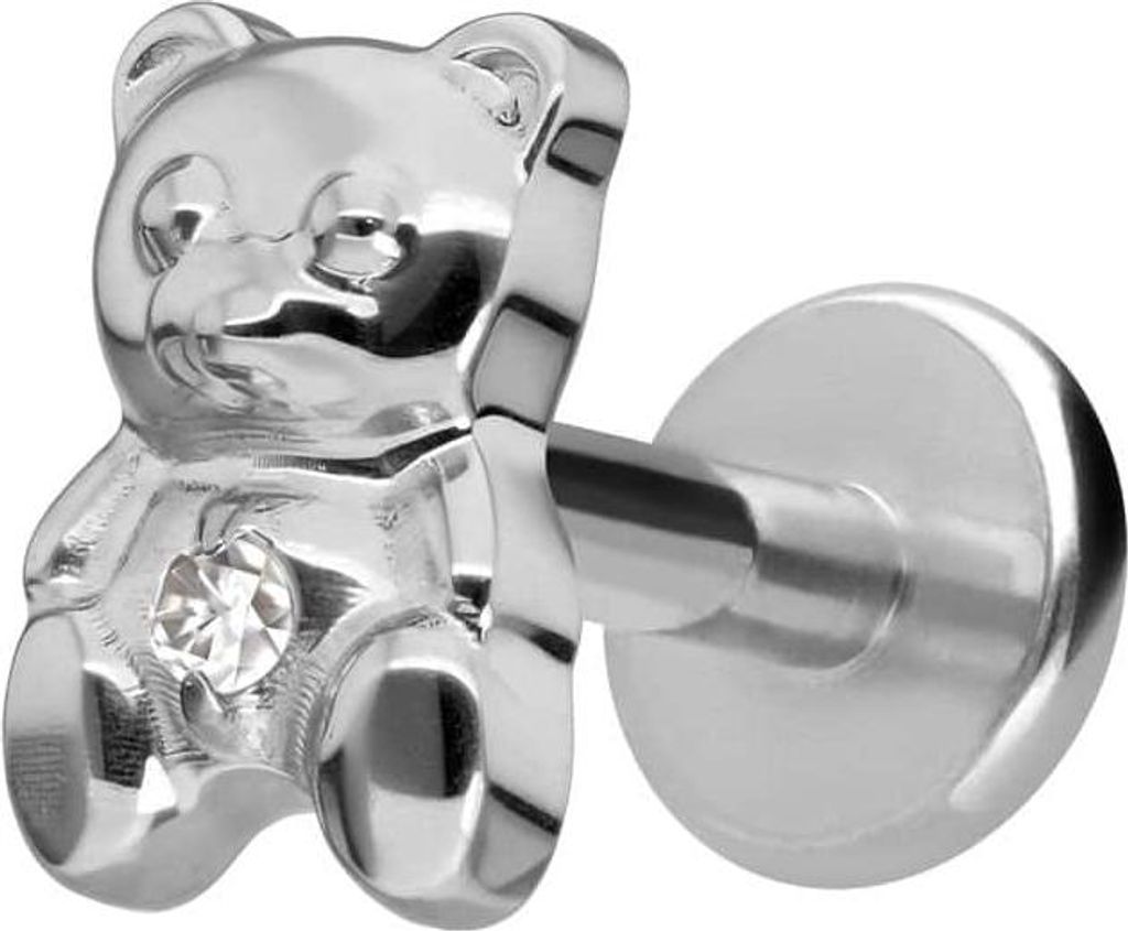 Ohrpiercing, Nasenpiercing Titan Labret mit Innengewinde TEDDYBÄR Silber Stablänge: 5mm | Stabstärke: 1,2mm