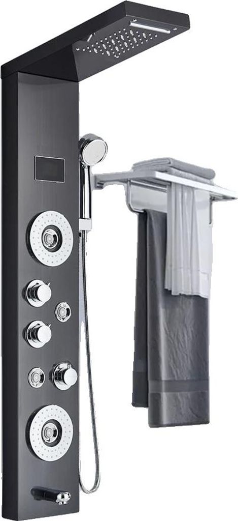 Duschpaneel, LED-Licht, Wandmontage-Design, Schwarz 8006