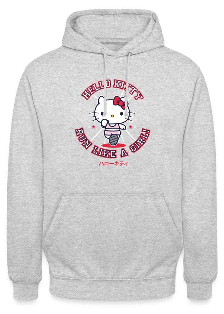 Spreadshirt Hello Kitty Run Like A Girl Sport Uni Hoodie, XXL, Hellgrau meliert