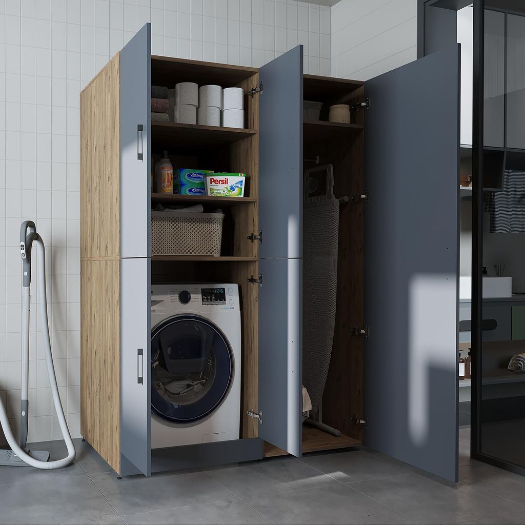 Roomart DORA-II Waschmaschinen-Überbauschrank 130 cm breit, Anthrazit-Eiche