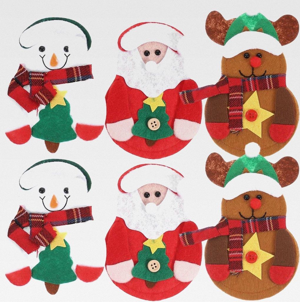 6 Stück Weihnachtsbesteckhalter Aus Vliesstoff Mit Festlichen Motiven Schneemann Weihnachtsmann Elch Praktische Tischdekoration FüR Weihnachtsessen