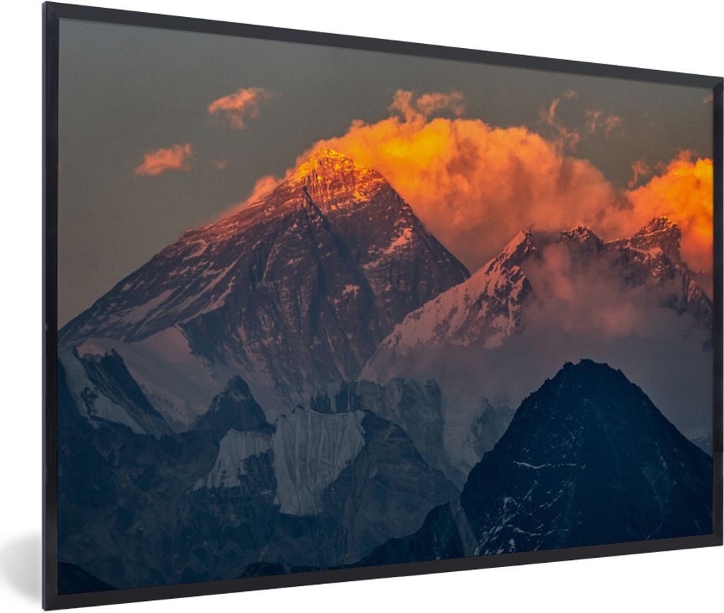 MuchoWow Gerahmtes Poster Untergehende Sonne Mount Everest in Nepal. 30x20 cm - Poster mit Schwarzem Bilderrahmen Wandposter Rahmen Foto Bilder -...