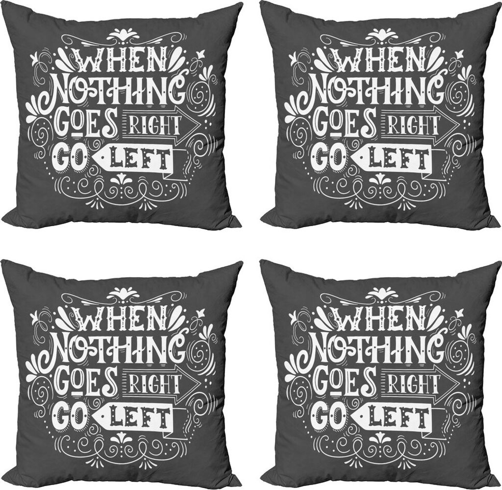 ABAKUHAUS Sprichwort Kissenbezug Set (4 Stück), inspirierend Mitteilung, Moderner Doppelseitiger Digitaldruck, 50 cm x 50 cm, Charcoal Grau und Weiß