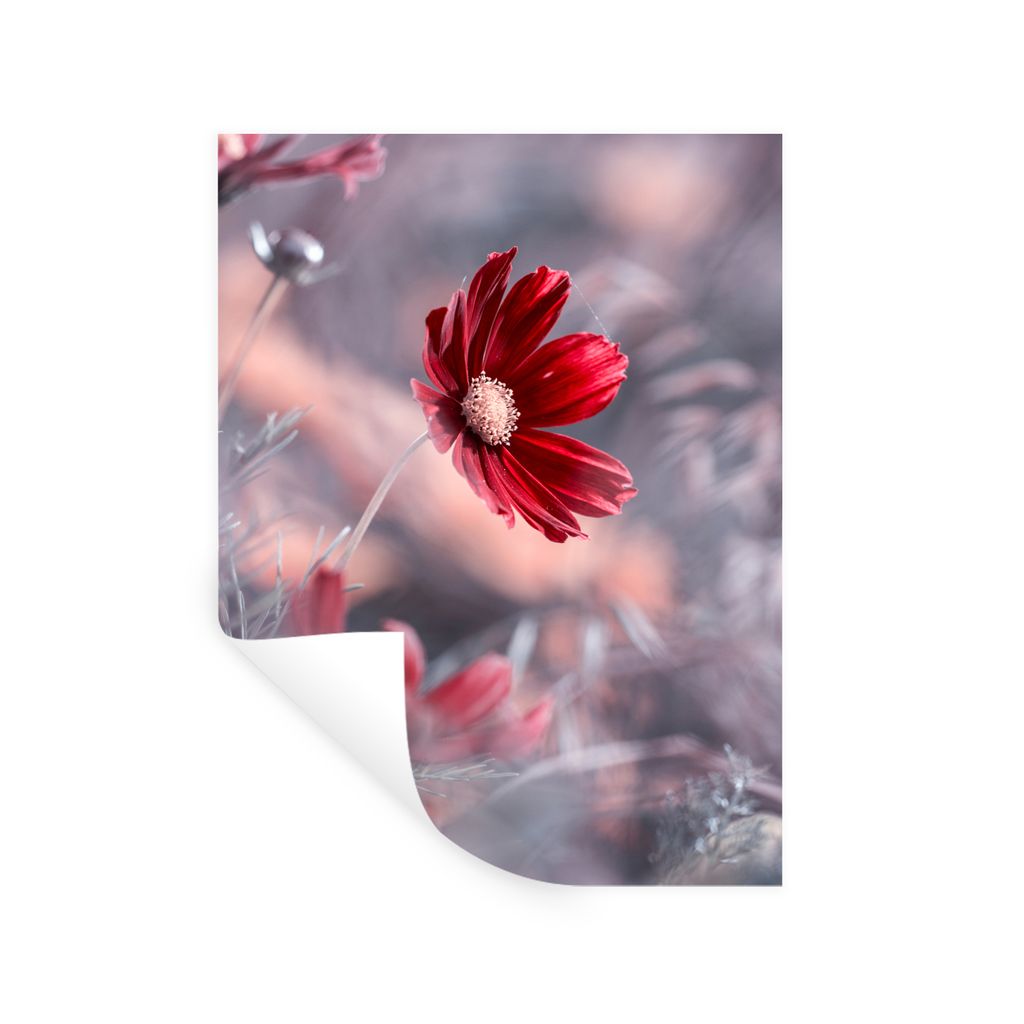 MuchoWow Wandtattoo Wandsticker Wandaufkleber Blumen - Rot - Natur - Pflanzen 30x40 cm Selbstklebend und Repositionierbar - Sticker - Dekorfolie