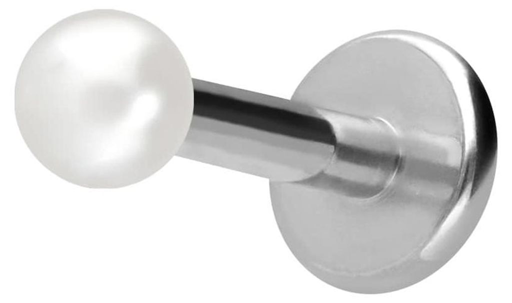 Ohrpiercing, Nasenpiercing Titan Labret mit Innengewinde SYNTHETISCHE PERLE Silber Stablänge: 8mm | Stabstärke: 1,6mm | Perlengröße: 2,5mm
