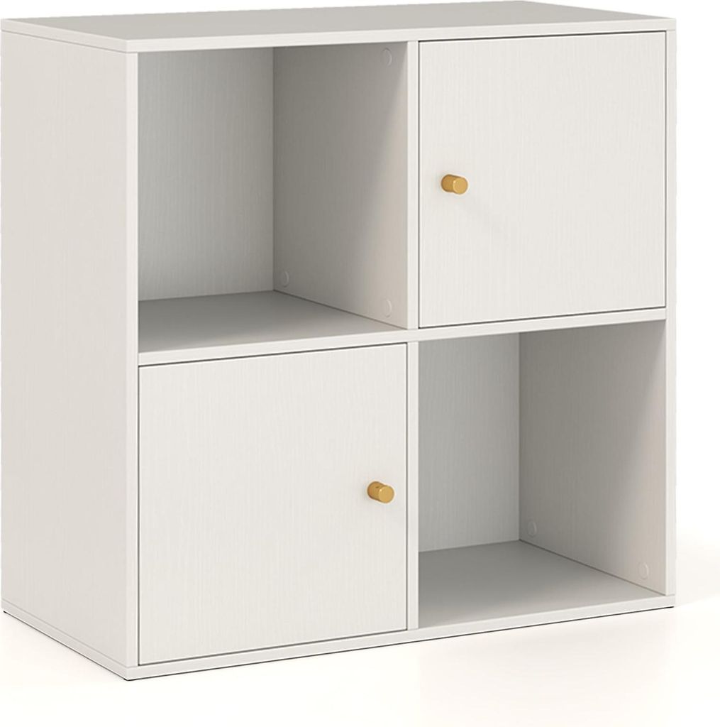 4-Würfel-Bücherregal mit Sicherheitsset und 2 Türen, Weiß