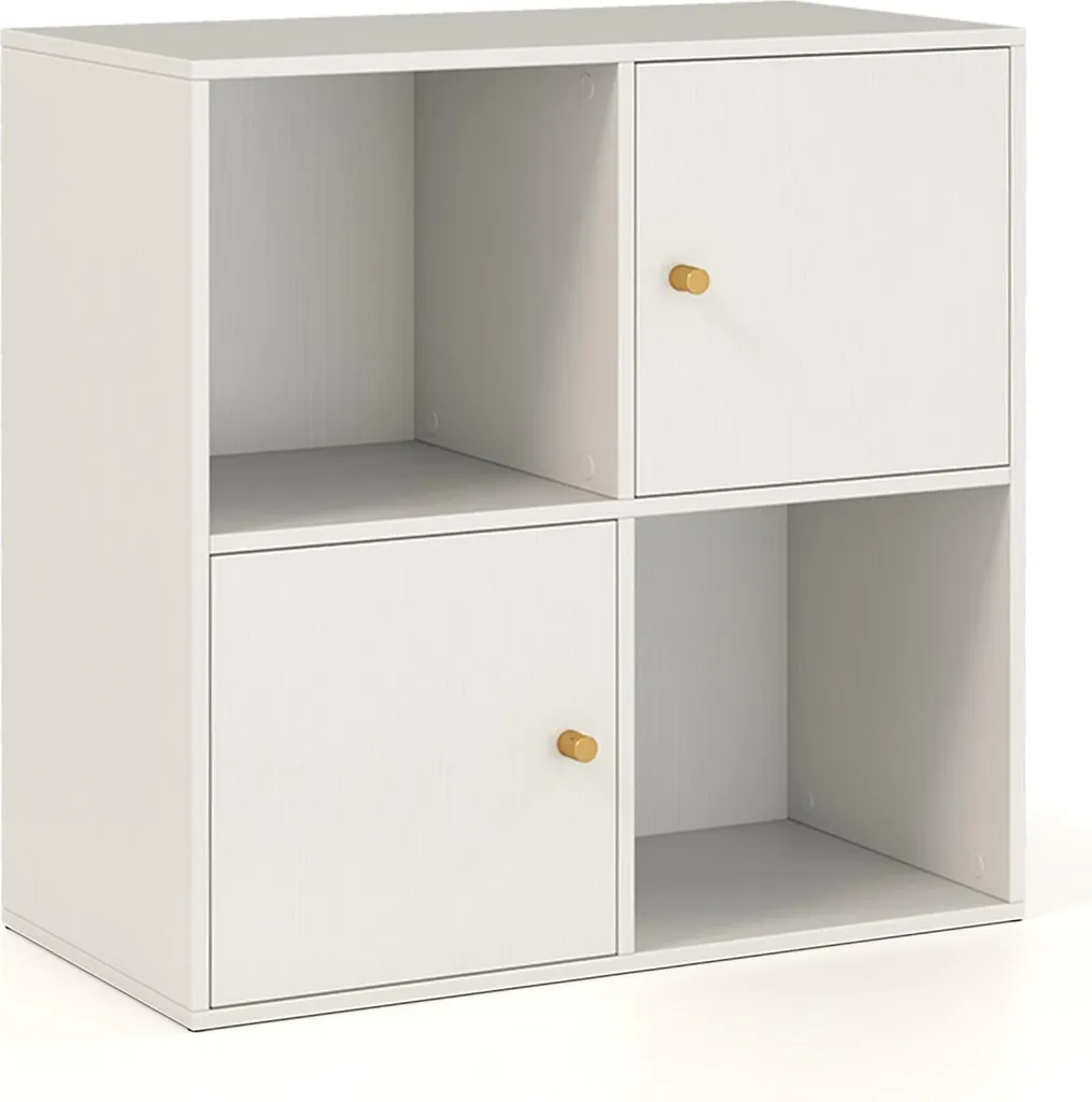 Bibliothèque à cubes blanche pour chambre d'enfant avec portes et sécurité