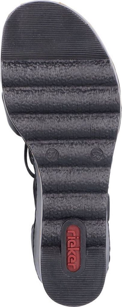 Rieker Damen Sandalette T-Riemen Keilabsatz und geschlossene Fersenpartie 67480, Größe:42 EU, Farbe:Schwarz
