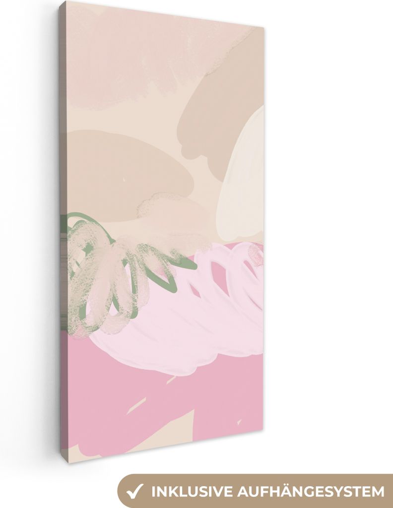 MuchoWow - Leinwandbilder - Rosa - Kunst - Abstrakt - Modern, Wandbild, Wanddeko Bilder Wohnzimmer, 40x80 cm