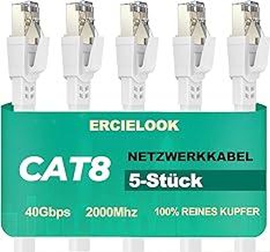 Ercielook Lan Kabel 0,25m-5 Stück - Hochgeschwindigkeits 40 Gbit/s Cat8-Netzwerkkabel für den Außen- und Innenbereich, wetterfest, UV-beständig...