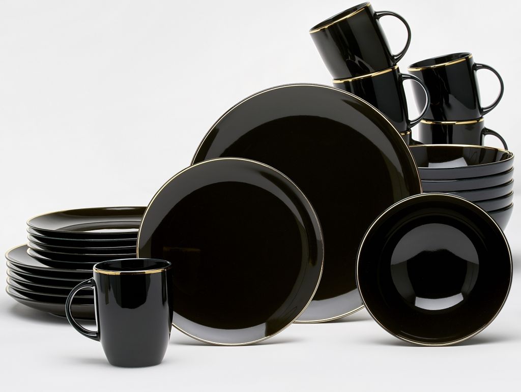 Kombiservice Geschirr-Set, Service Glamour Black (24-tlg), für 6 Personen, Porzellan