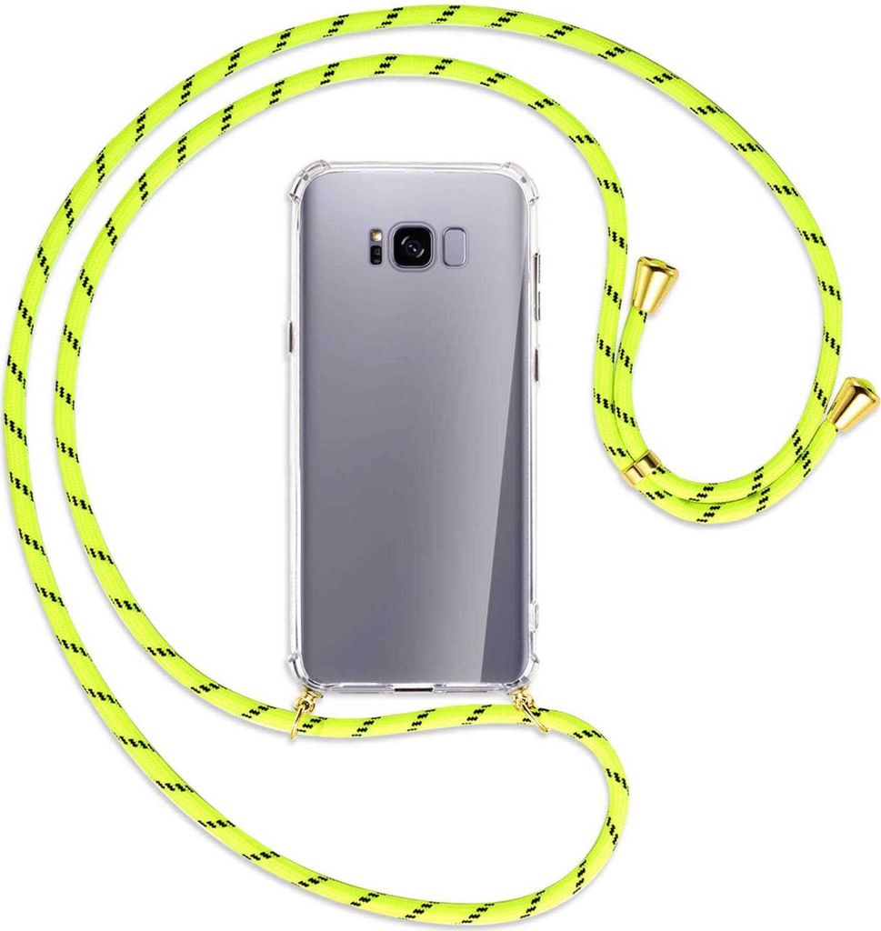 Handykette Backcover-Schutzhülle mit Band (Metall goldfarben) für Samsung Galaxy S8 Plus - neongelb