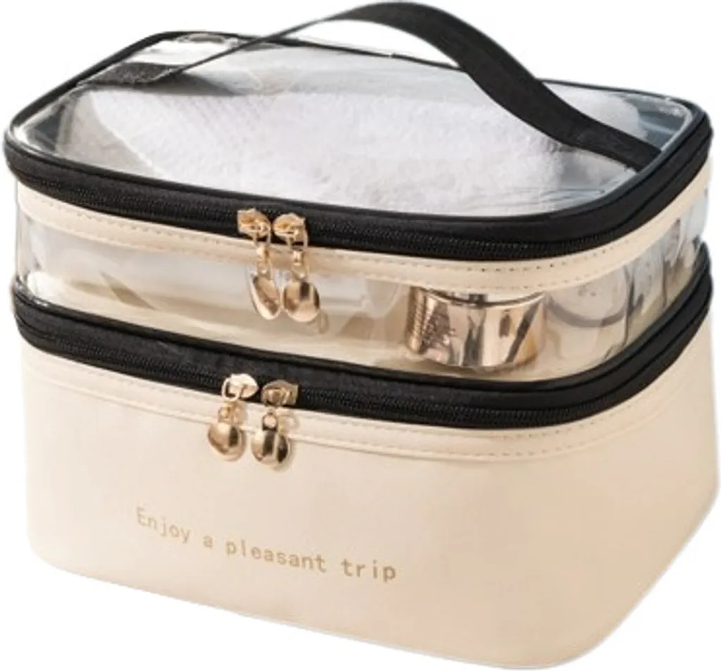 INF Borsa Trucco Beige - Beauty Case da Viaggio Elegante e Capiente