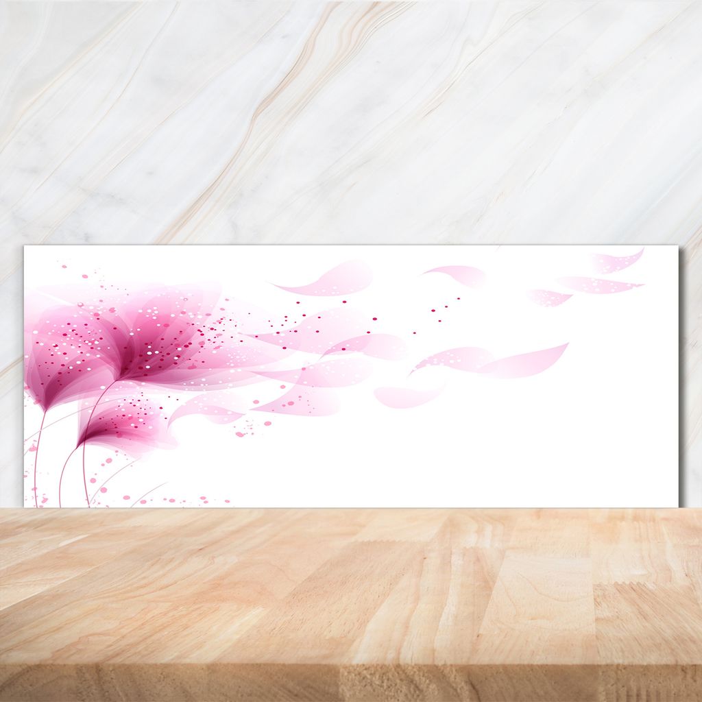 Tulup Küchenrückwand Spritzschutz aus Glas -125x50 -Spritzschutz auf gehärtetes Glas Deko Blumen & Pflanzen Rosa Blume