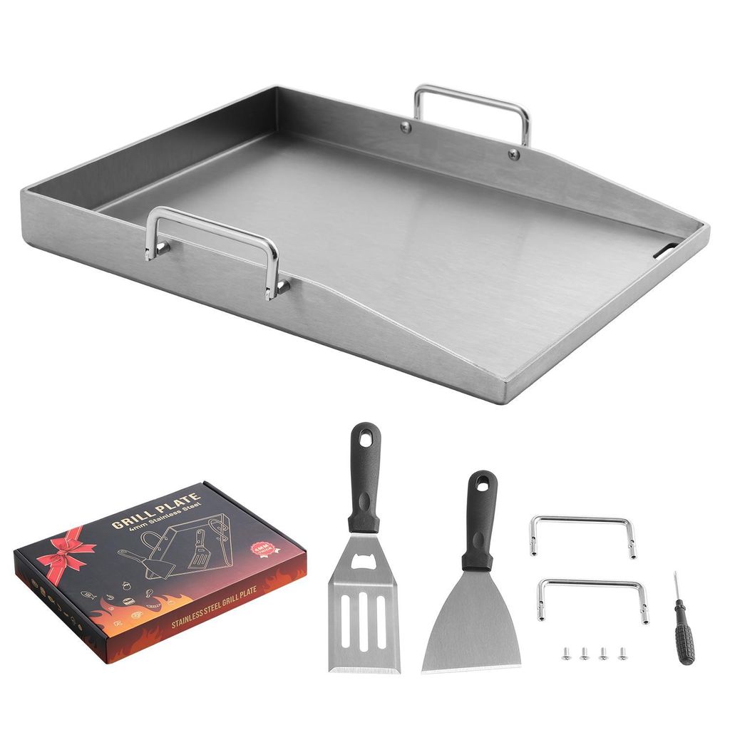 Edelstahl Grillplatte mit Grillspachtel Plancha Set für Produktbild 