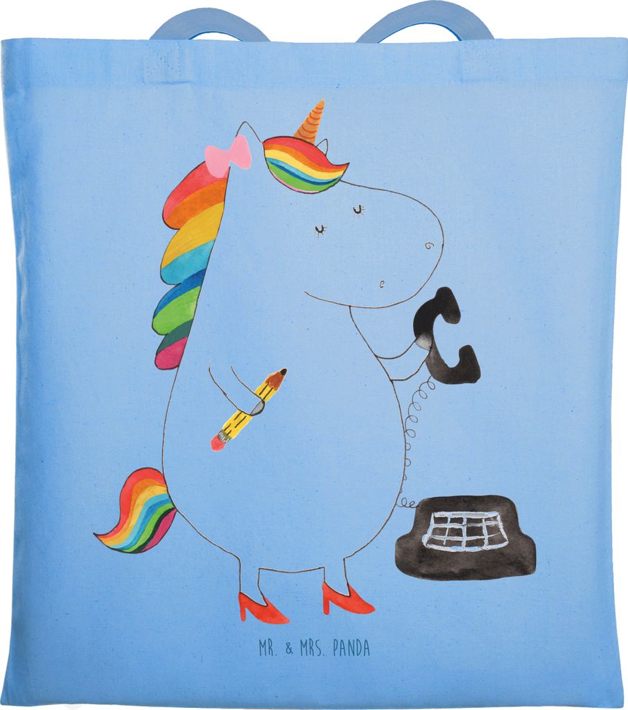 Mr. & Mrs. Panda Jutebeutel Einhorn Sekretärin - Sky Blue - Geschenk, Büro, Tote Bag, Unicorn, Uni Tasche, Einhörner, Stoffbeutel, Laptoptasche,...