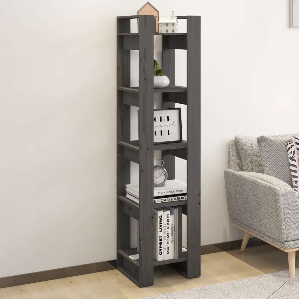 "im Angebot" Bücherregal, Standregal, Aufbewahrungsregal,/Raumteiler Grau 41x35x160 cm Massivholz Kiefer - Aktenregal CC21106