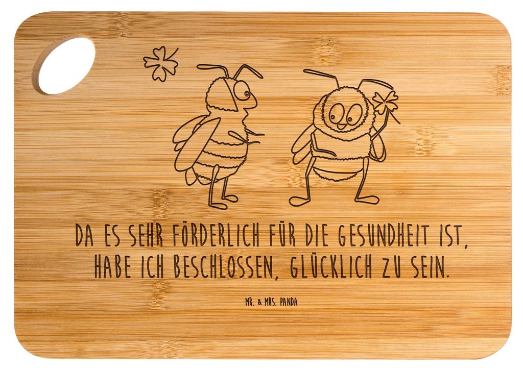 Mr. & Mrs. Panda Hackbrett Hummeln Kleeblatt - Transparent - Geschenk, Holzbrett, glücklich Werden, Spruch Positiv, sein, holzschneidebrett, schne...