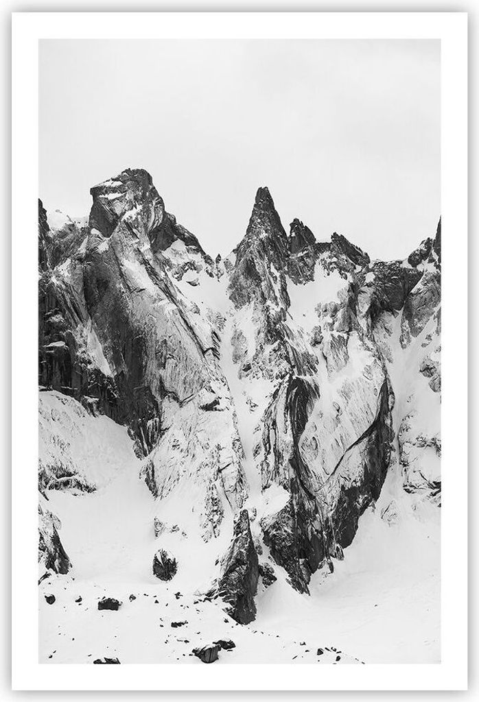 Poster - Poster ohne Rahmen - Alpen Schnee Monochrom - 61x91,5 cm - Wand Bild - Wanddeko - Wandbilder - Kunstposter - Wandposter - Bilder - Kunstdr...