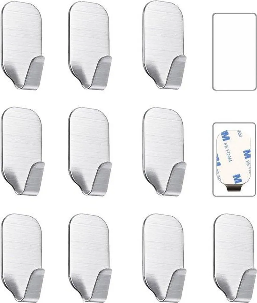 Patères murales adhésives en inox brossé pour serviettes et torchons