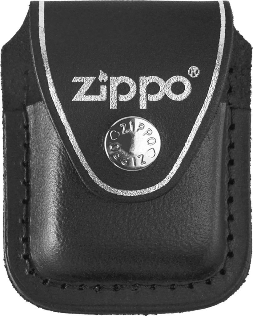 A black leather pouch with a silver snap closure and silver trim.