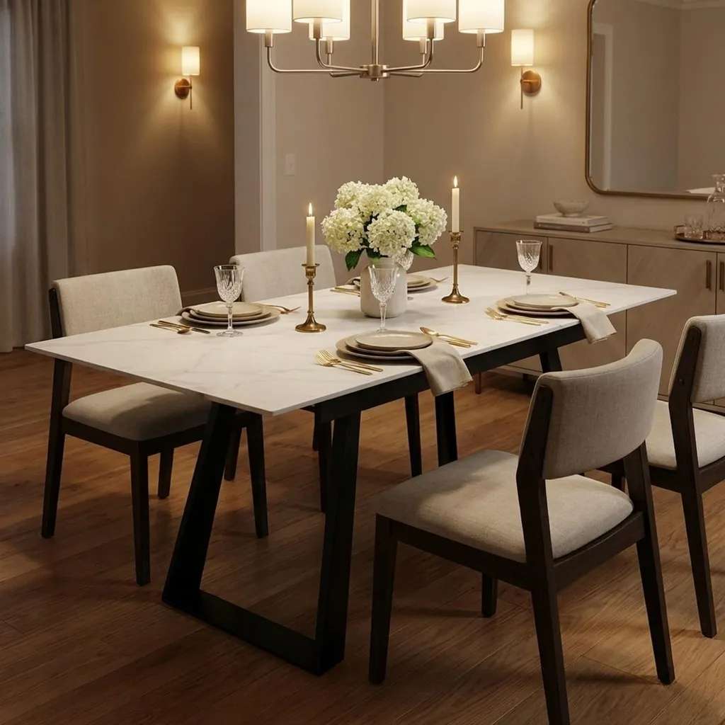 Table de repas extensible 160-200 cm design marbre blanc effet Caracas - 3
