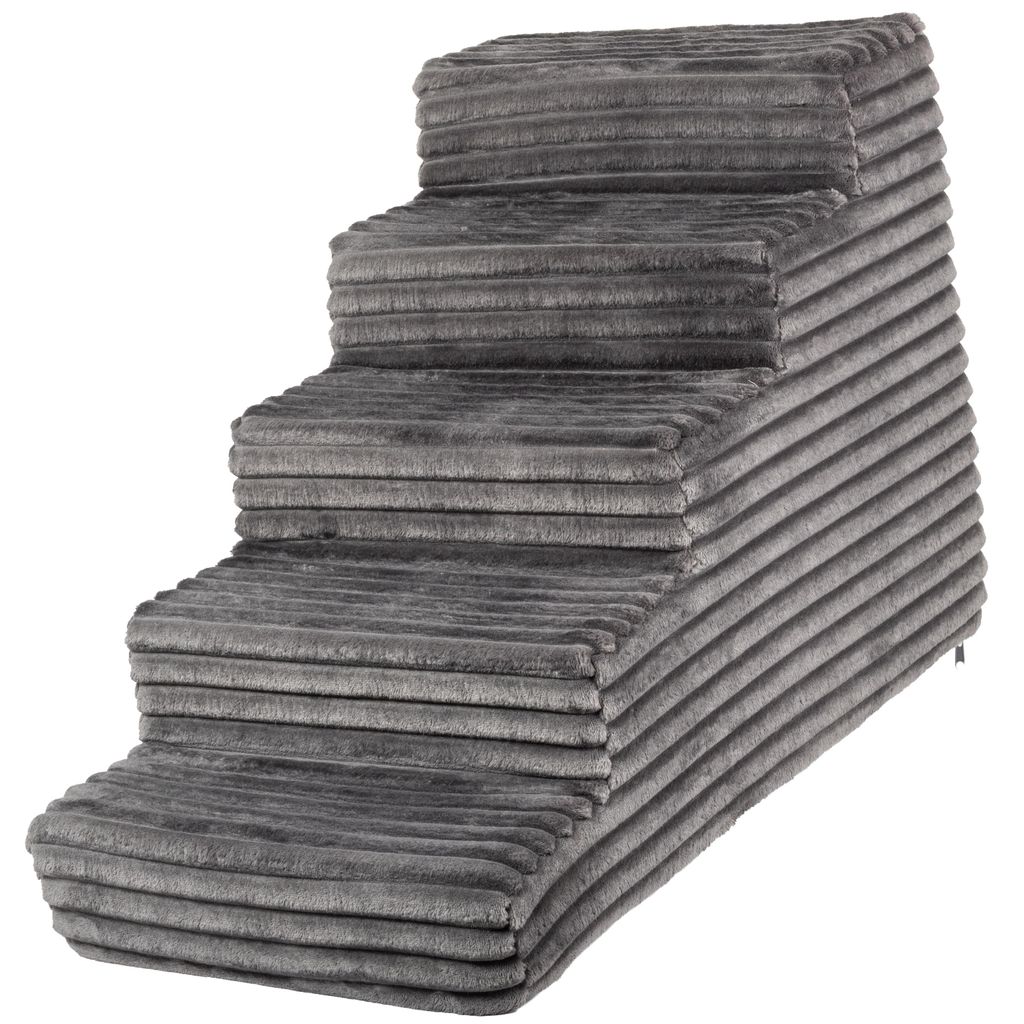 Hundetreppe 50 cm hoch | Haustiertreppe 5 Stufen für Hunde & Katzen | rutschfest, weich, abnehmbarer Plüschbezug, Dunkelgrau