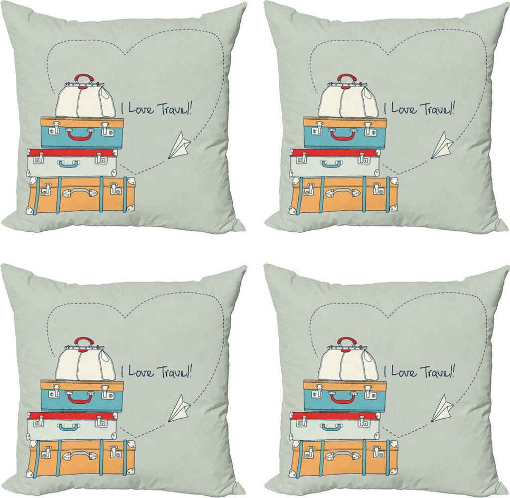 ABAKUHAUS Reise Kissenbezug Set (4 Stück), Fliegen Paper Plane Wörter, Moderner Doppelseitiger Digitaldruck, 60 cm x 60 cm, Mehrfarbig