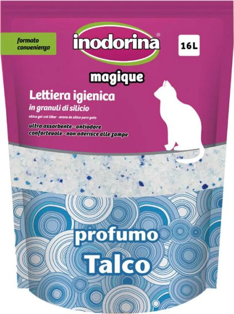 Litière pour chat Inodorina parfum talc à haute absorption de 16L