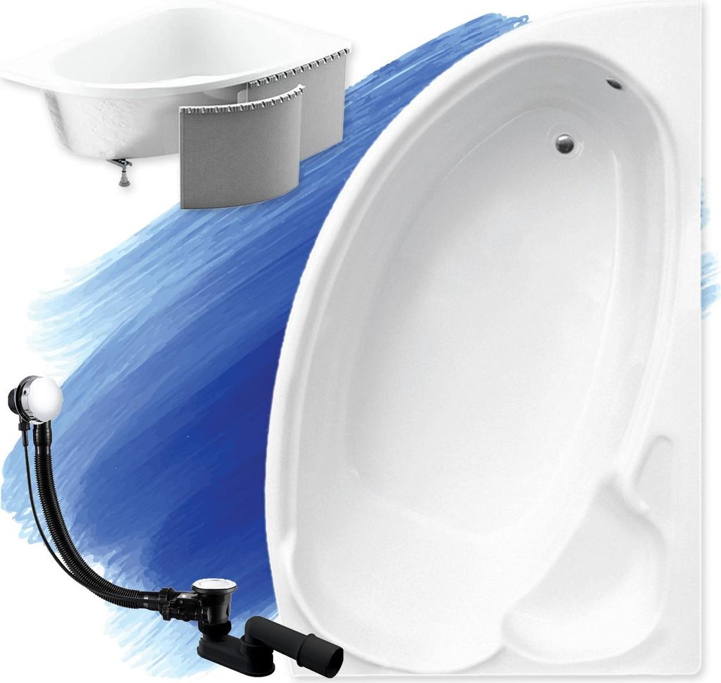 BADLAND Eckbadewanne Badewanne Finezja RECHTS 155x95 mit Ablaufgarnitur, Füßen und Styroporverkleidung GRATIS