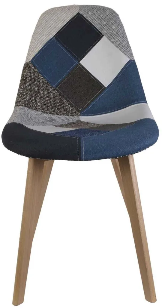 Chaise Patchwork Bleu Gris - Lot de 4 Chaises Design Nordique Confort - 2