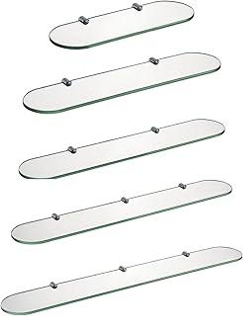 HomeHeng Glasregal Glasablage Wandregal Glas 8mm Hartglas,Klarglas + Chrom Glasklemme,Glas Regal für Badezimmer 35 x 12 cm,E3308-35HC