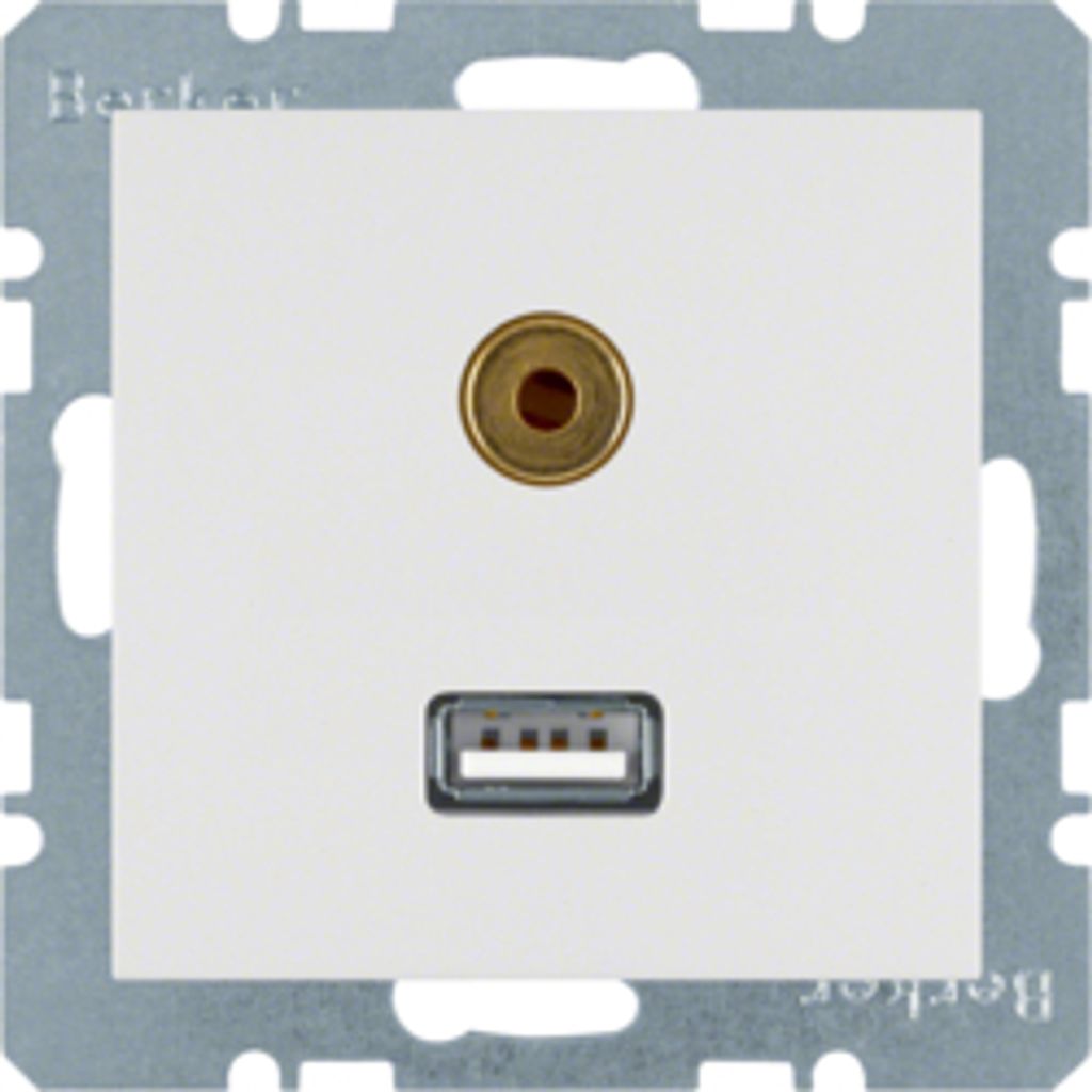 Berker 3315398989 USB/3,5 mm Audio Steckdose polarweiß, Produktbild 