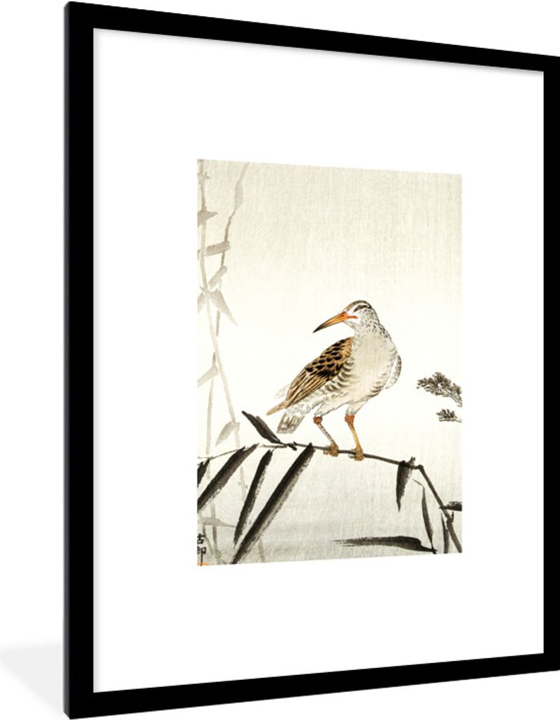 MuchoWow Gerahmtes Poster Vogel - Natur - Japanisch - Skandinavisch 60x80 cm - Poster mit Schwarzem Bilderrahmen Wandposter Rahmen Foto Bilder - ...