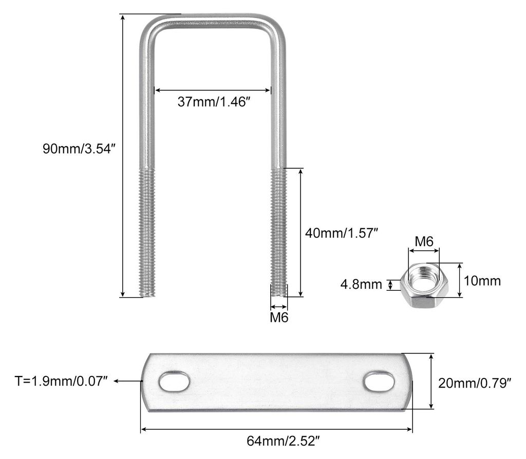 3 Stš¹ck U-Bolzen M6 x 37mm x 90mm U-Bš¹gel U-Schrauben Quadratische Bš¹gelschraube 304 Edelstahl mit Mutter Platten Klemmschraube fš¹r Dac...