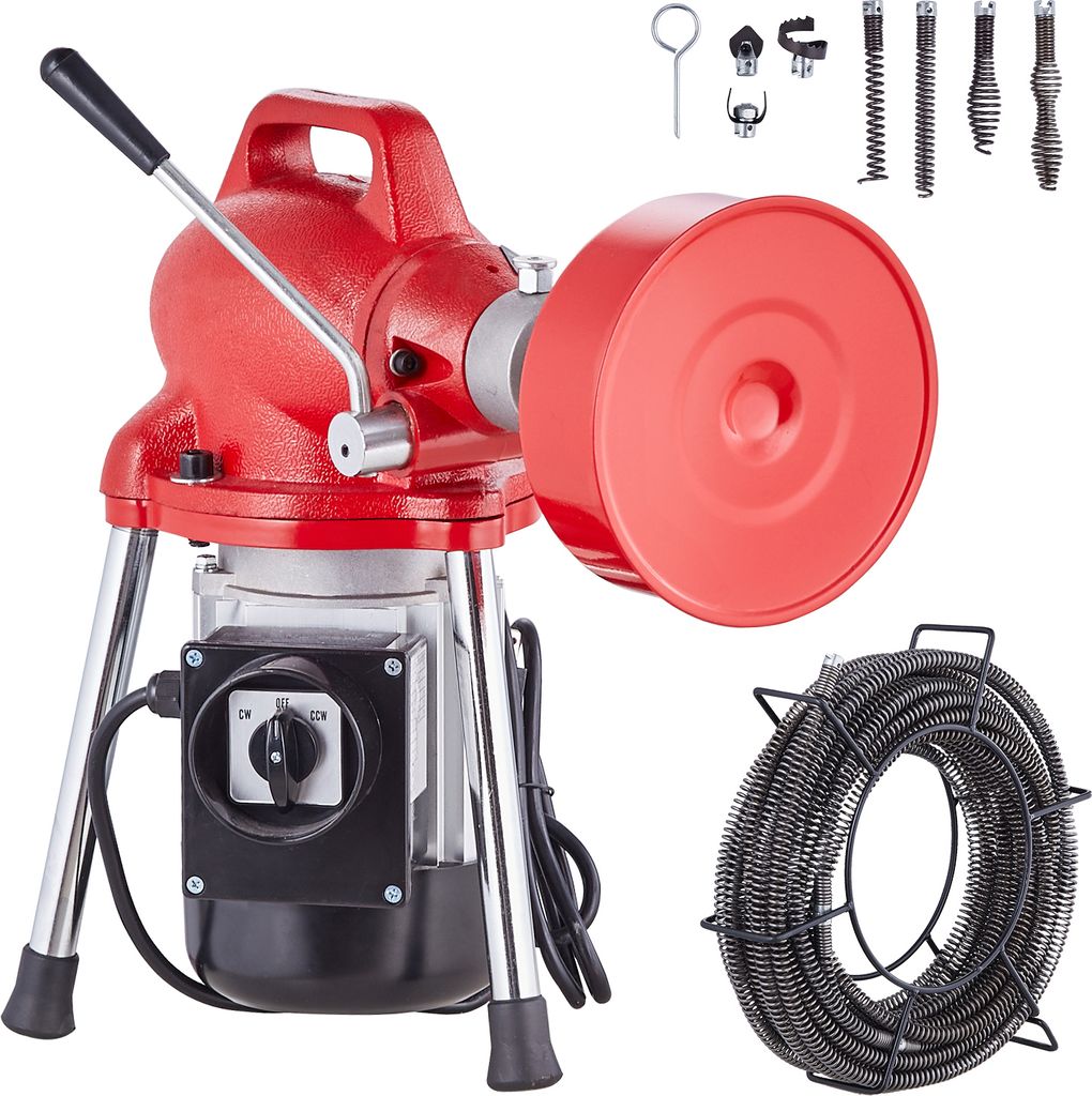 SucceBuy-Rohrreinigungsmaschine 66 Fu? x 5/8 Zoll, 250 W elektrische Rohrreinigungsspirale mit manueller Zufuhr šC mit 2 Stahlsektionskabeln (66' ...