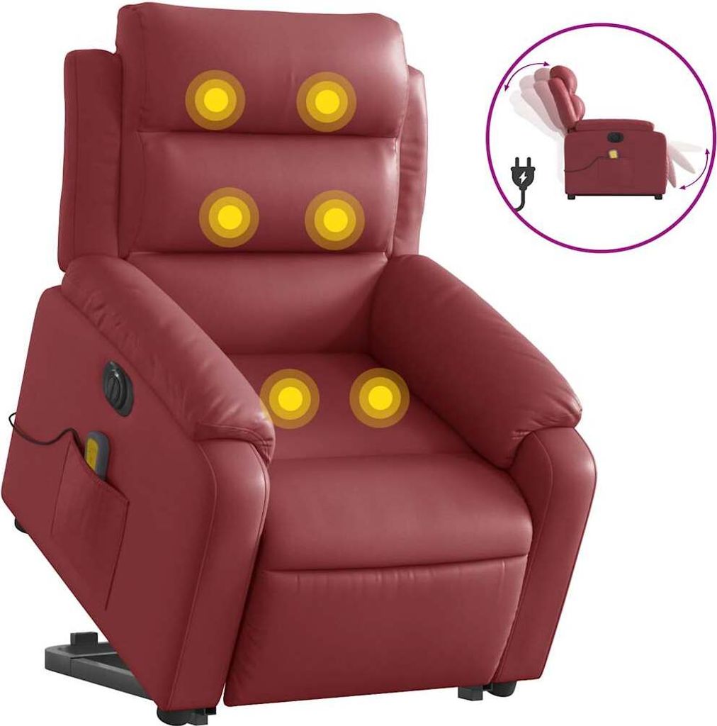 vidaXL Massagesessel mit Aufstehhilfe Elektrisch Weinrot Kunstleder