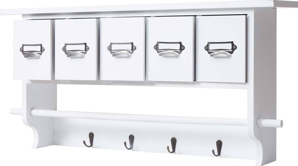Garderobe HWC-C49, Wandgarderobe Wandregal, Vintage mit 5 Schubladen 32x65x13cm weiß
