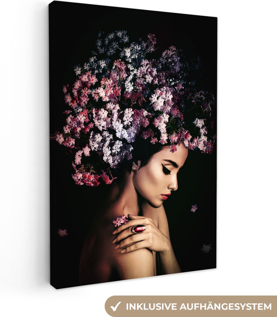 MuchoWow - Leinwandbilder - Blossom - Frau - Rosa - Luxus, Wandbild, Wanddeko Bilder Wohnzimmer, 40x60 cm