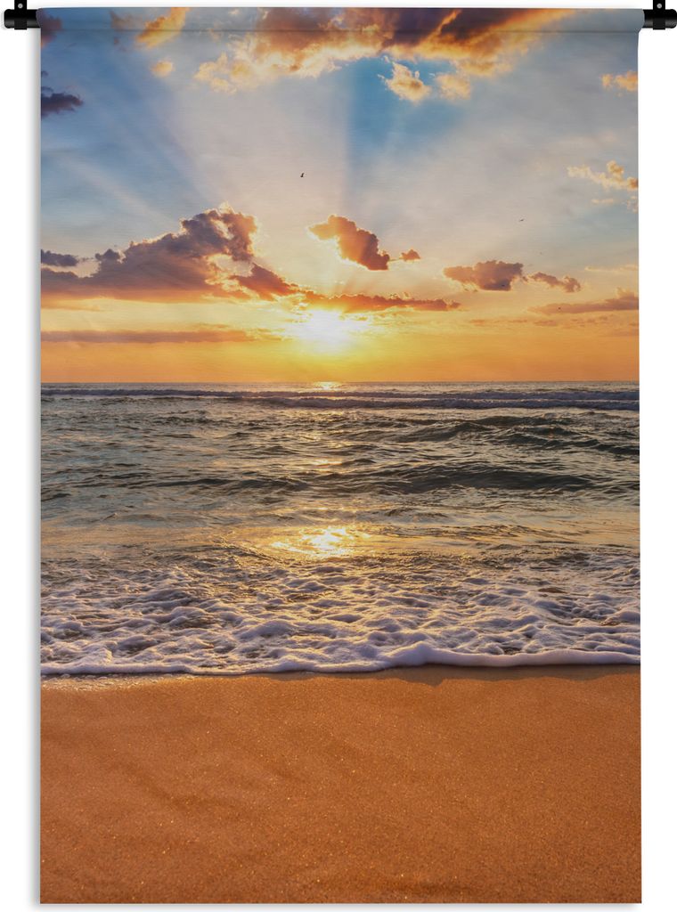 MuchoWow Wandteppich Wandbehang Strand - Sonnenuntergang - Meer - Wolken - Horizont 60x90 cm Tapisserie Dekoration Wandtuch - Foto-Teppich - Abwa...