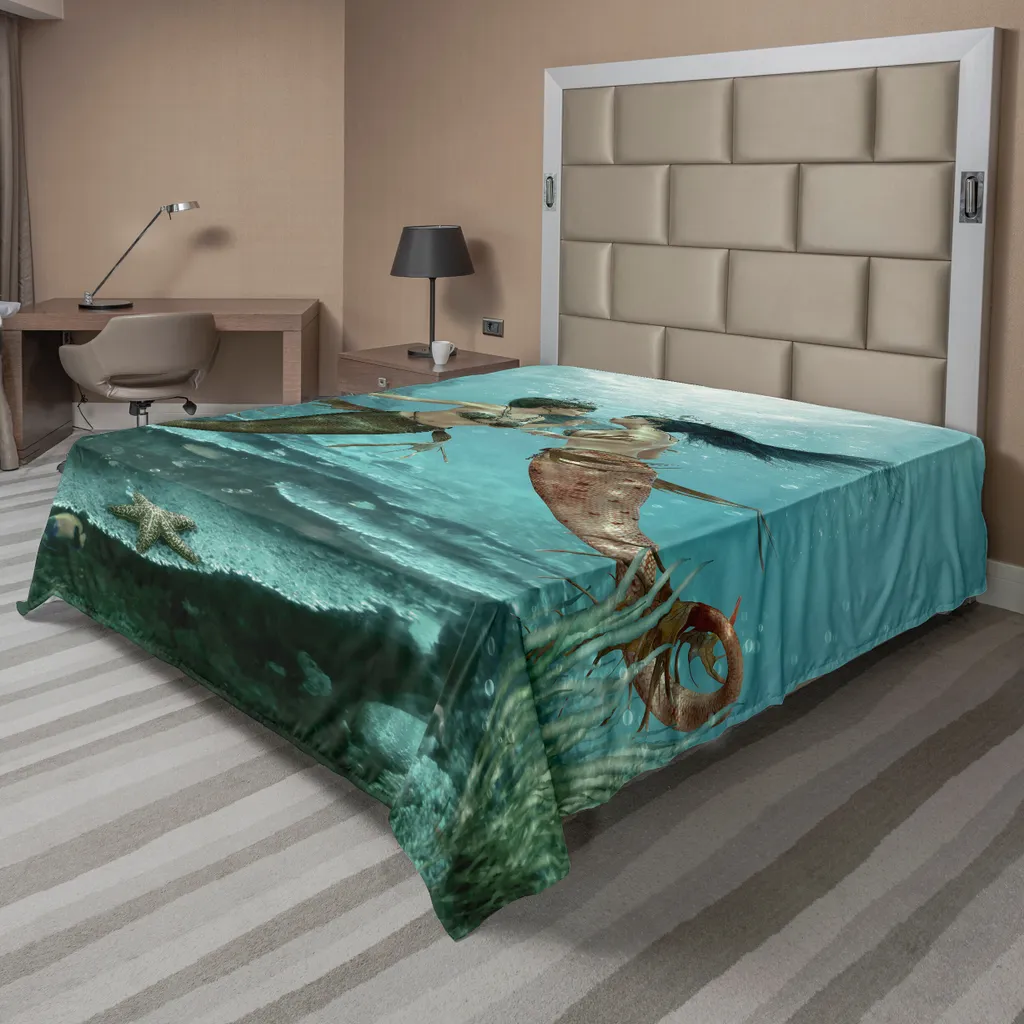 Drap plat sirène ABAKUHAUS 244 x 205 cm multicolore décor océan