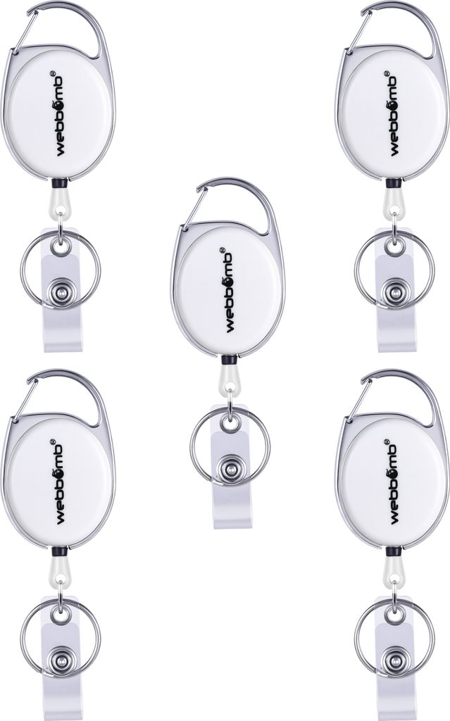 WEBBOMB 5x Ausweis Halter Weiss mit JOJO Gürtel Clip & Schlüsselring 5 Stück Set Kartenhalter Ausweisjojo für Betriebsausweis ID Badge Holder S...