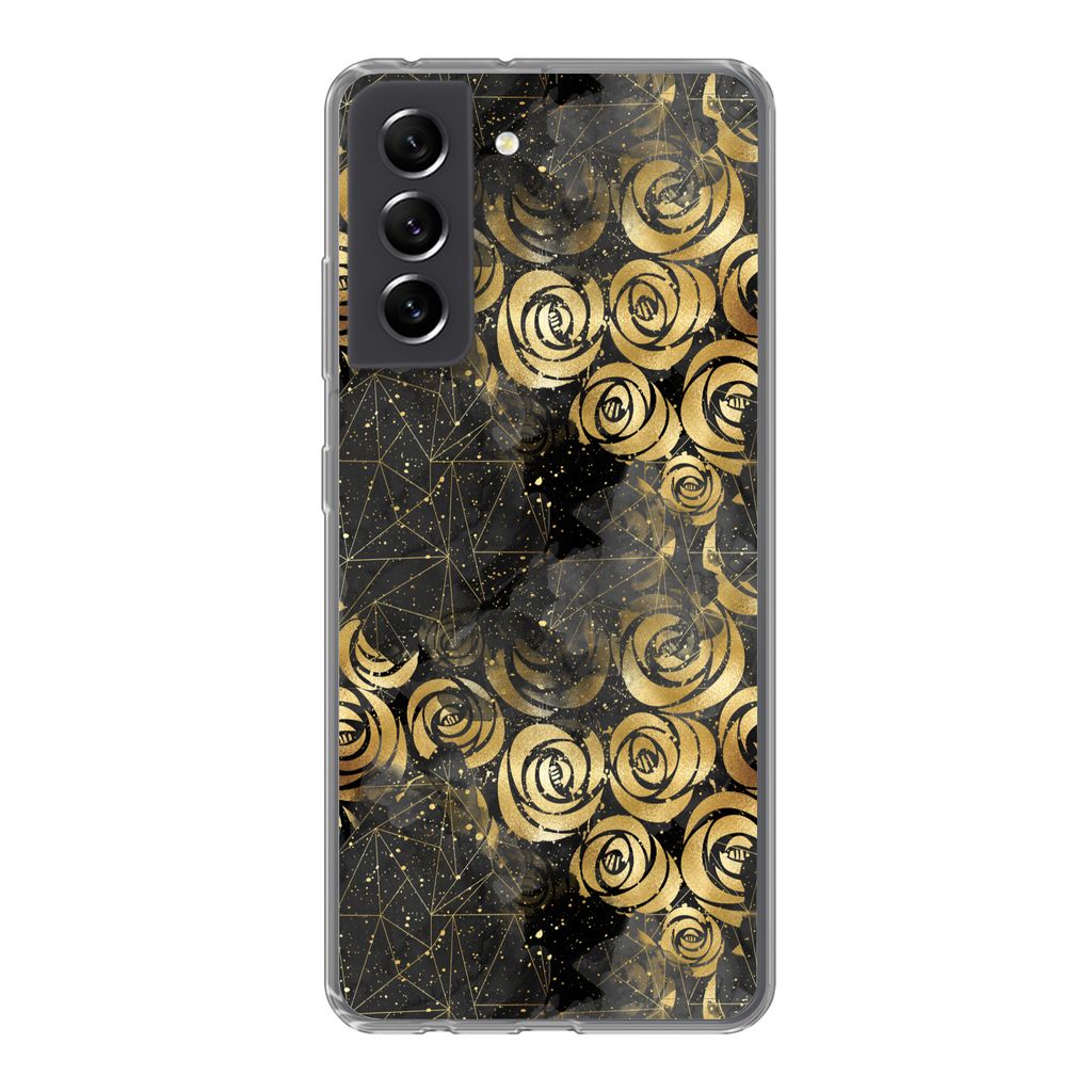 MuchoWow Handyhülle Schutzhülle Hülle für Samsung Galaxy S21 FE Marmor - Gold - Rose - Muster Silikon Softcase Handy Hülle - Mobiltelefonhülle
